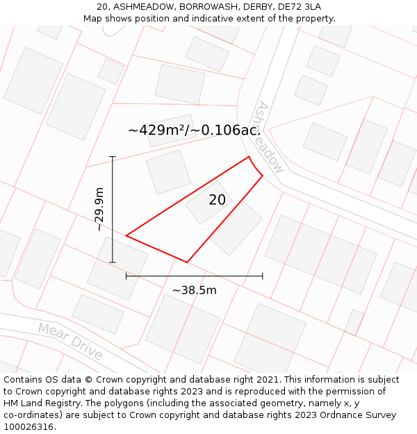 20, ASHMEADOW, BORROWASH, DERBY, DE72 3LA: Plot and title map