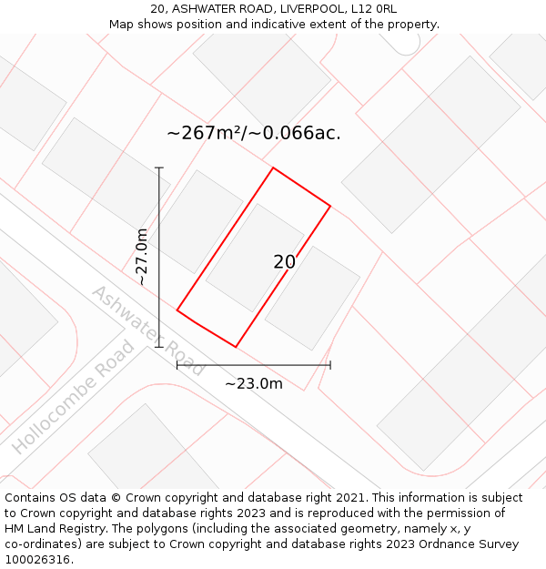 20, ASHWATER ROAD, LIVERPOOL, L12 0RL: Plot and title map