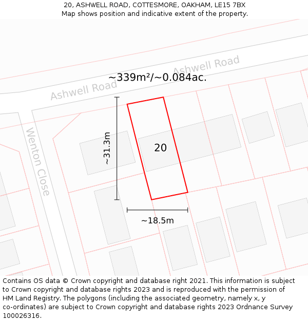 20, ASHWELL ROAD, COTTESMORE, OAKHAM, LE15 7BX: Plot and title map