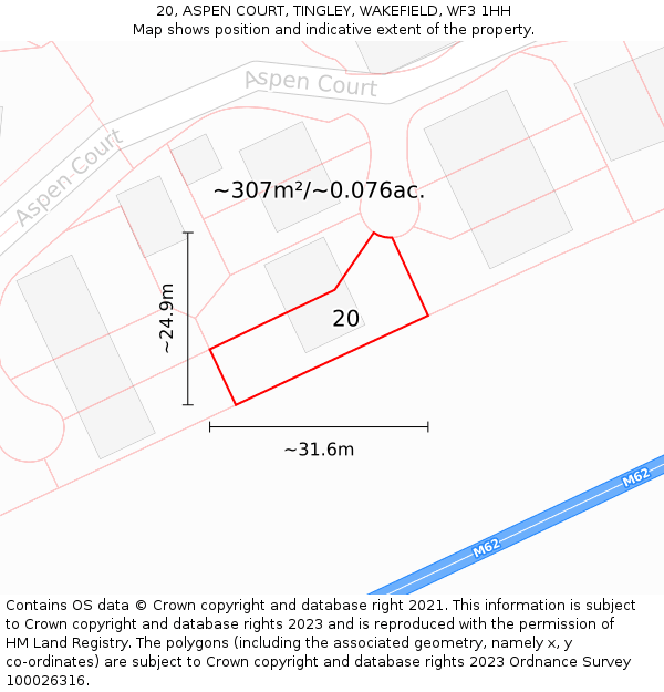 20, ASPEN COURT, TINGLEY, WAKEFIELD, WF3 1HH: Plot and title map
