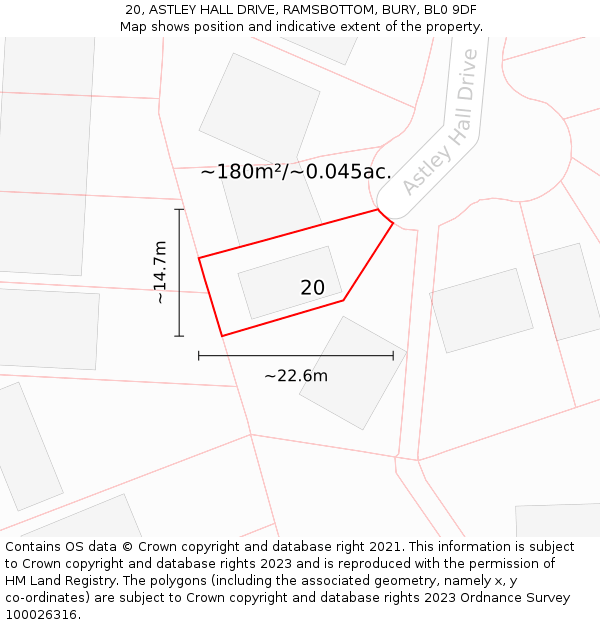 20, ASTLEY HALL DRIVE, RAMSBOTTOM, BURY, BL0 9DF: Plot and title map