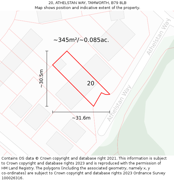 20, ATHELSTAN WAY, TAMWORTH, B79 8LB: Plot and title map