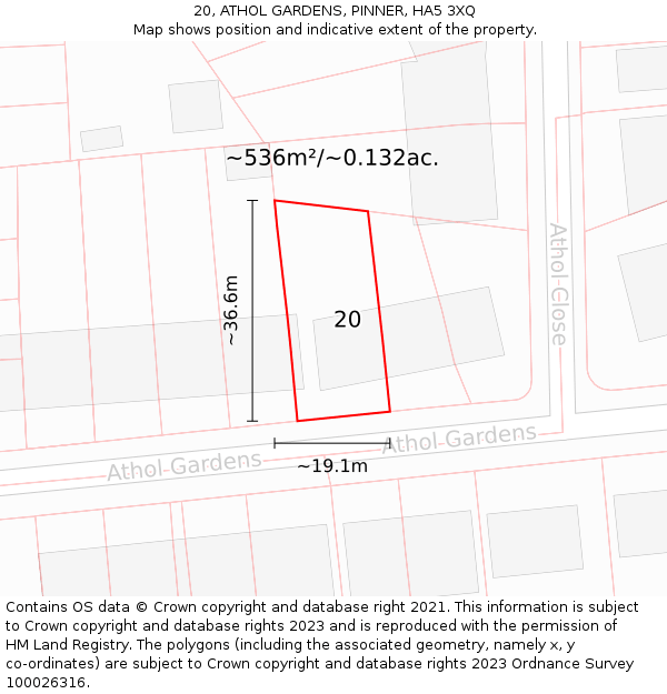 20, ATHOL GARDENS, PINNER, HA5 3XQ: Plot and title map