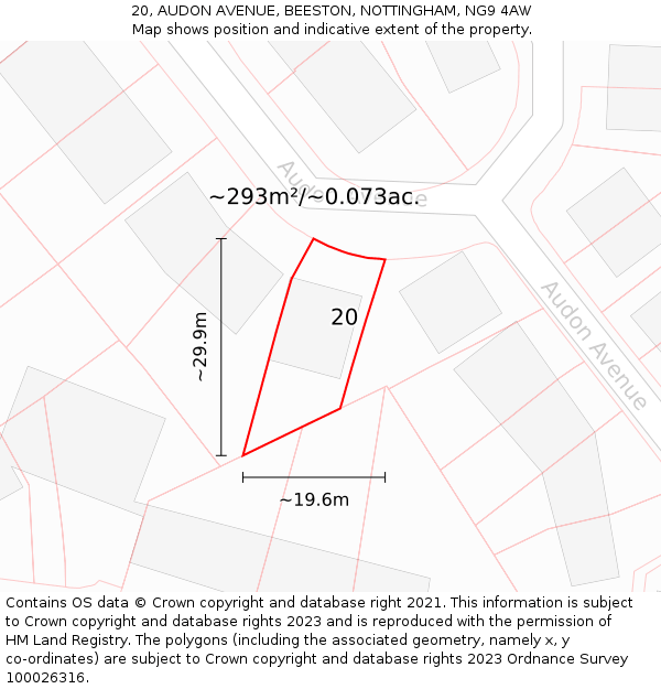 20, AUDON AVENUE, BEESTON, NOTTINGHAM, NG9 4AW: Plot and title map