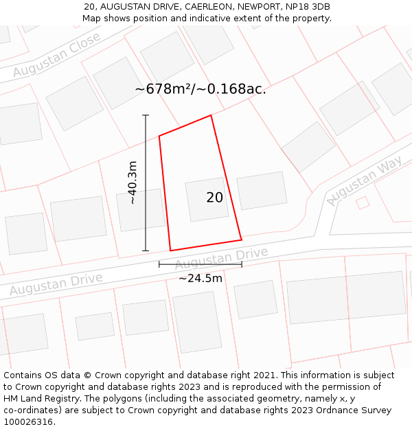20, AUGUSTAN DRIVE, CAERLEON, NEWPORT, NP18 3DB: Plot and title map