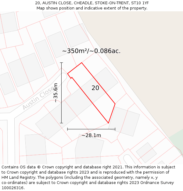 20, AUSTIN CLOSE, CHEADLE, STOKE-ON-TRENT, ST10 1YF: Plot and title map