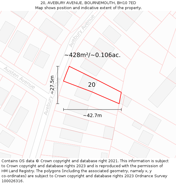 20, AVEBURY AVENUE, BOURNEMOUTH, BH10 7ED: Plot and title map