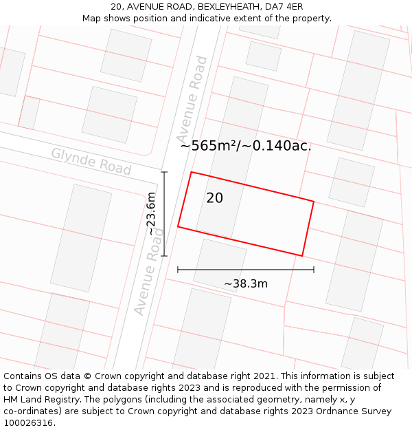20, AVENUE ROAD, BEXLEYHEATH, DA7 4ER: Plot and title map