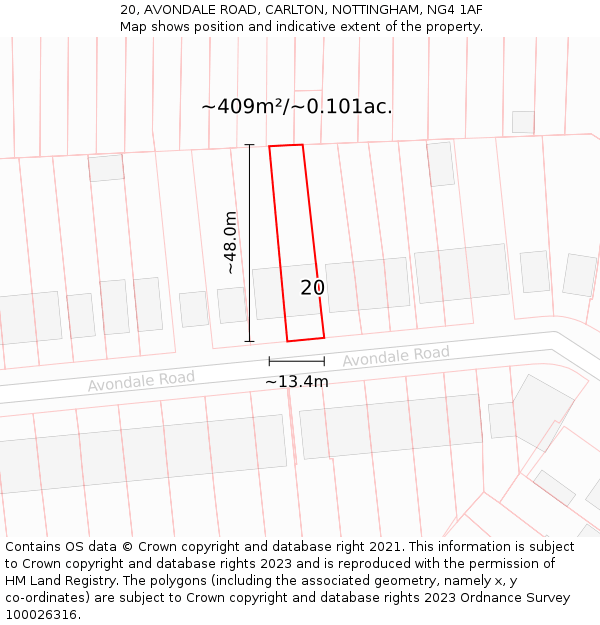 20, AVONDALE ROAD, CARLTON, NOTTINGHAM, NG4 1AF: Plot and title map