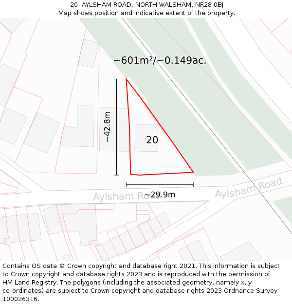 20, AYLSHAM ROAD, NORTH WALSHAM, NR28 0BJ: Plot and title map