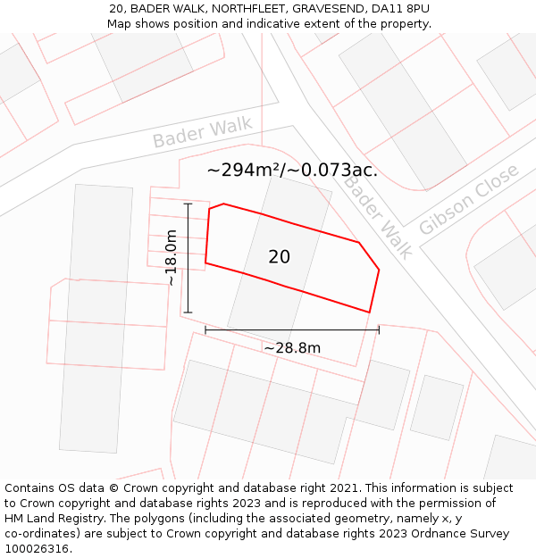 20, BADER WALK, NORTHFLEET, GRAVESEND, DA11 8PU: Plot and title map