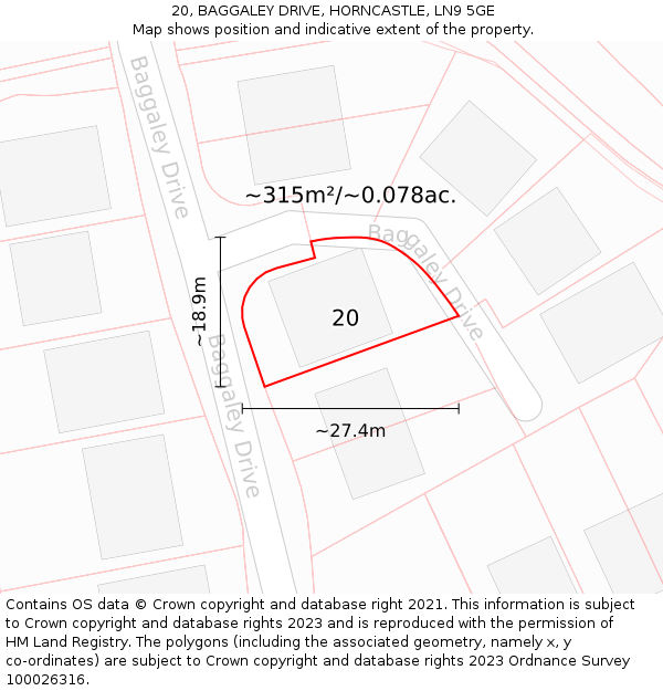 20, BAGGALEY DRIVE, HORNCASTLE, LN9 5GE: Plot and title map