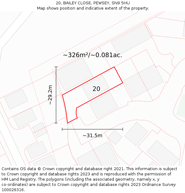 20, BAILEY CLOSE, PEWSEY, SN9 5HU: Plot and title map