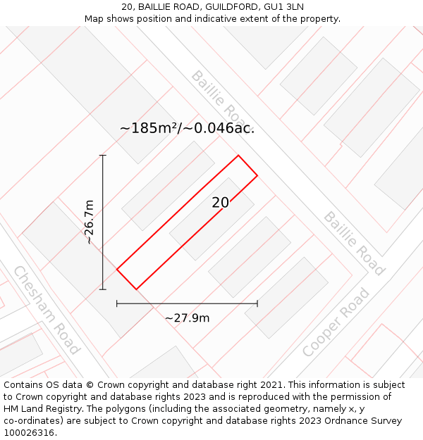 20, BAILLIE ROAD, GUILDFORD, GU1 3LN: Plot and title map