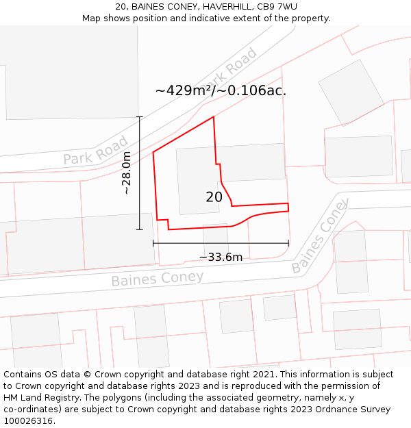 20, BAINES CONEY, HAVERHILL, CB9 7WU: Plot and title map