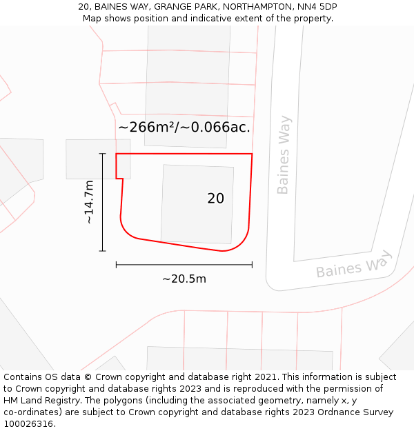 20, BAINES WAY, GRANGE PARK, NORTHAMPTON, NN4 5DP: Plot and title map