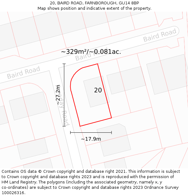 20, BAIRD ROAD, FARNBOROUGH, GU14 8BP: Plot and title map