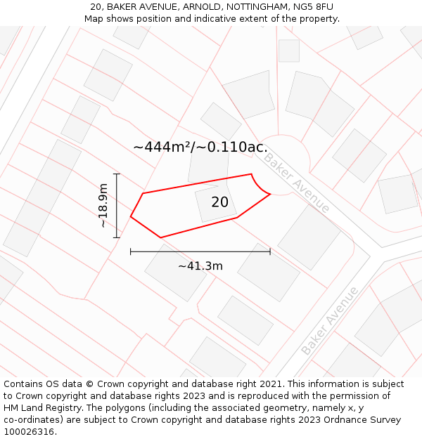 20, BAKER AVENUE, ARNOLD, NOTTINGHAM, NG5 8FU: Plot and title map