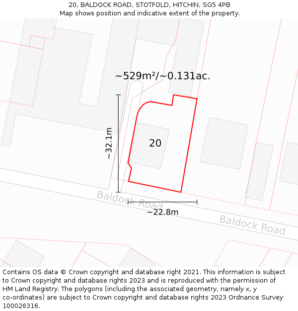 20, BALDOCK ROAD, STOTFOLD, HITCHIN, SG5 4PB: Plot and title map