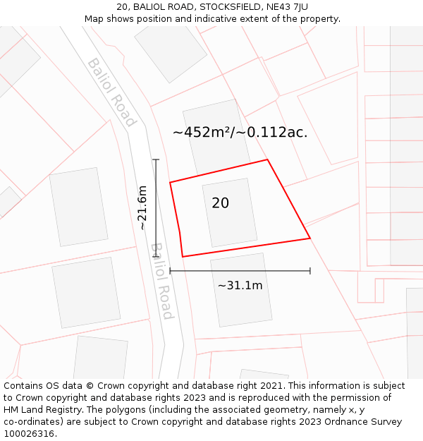 20, BALIOL ROAD, STOCKSFIELD, NE43 7JU: Plot and title map