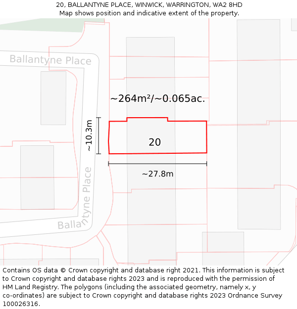 20, BALLANTYNE PLACE, WINWICK, WARRINGTON, WA2 8HD: Plot and title map