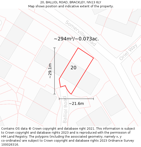 20, BALLIOL ROAD, BRACKLEY, NN13 6LY: Plot and title map