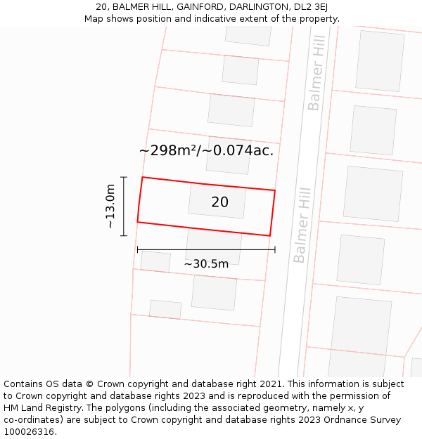 20, BALMER HILL, GAINFORD, DARLINGTON, DL2 3EJ: Plot and title map