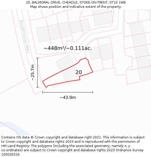 20, BALMORAL DRIVE, CHEADLE, STOKE-ON-TRENT, ST10 1WB: Plot and title map