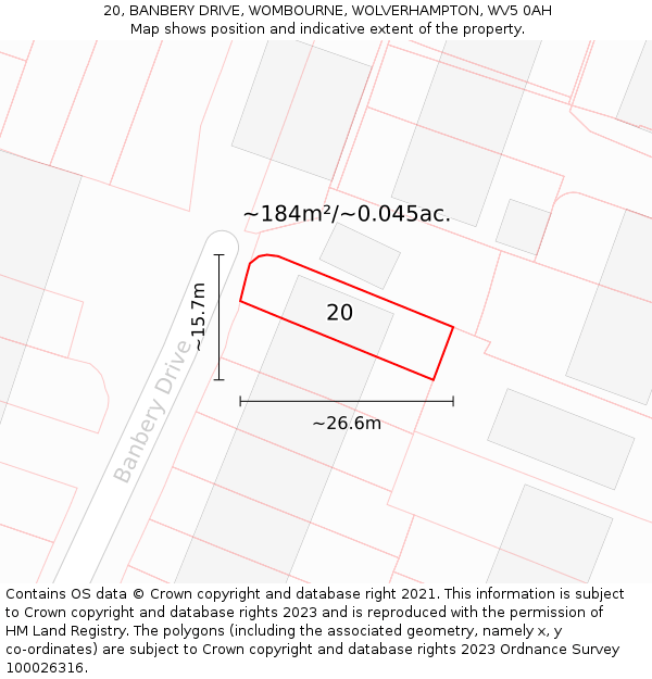 20, BANBERY DRIVE, WOMBOURNE, WOLVERHAMPTON, WV5 0AH: Plot and title map