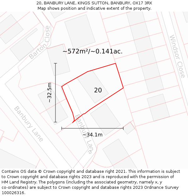 20, BANBURY LANE, KINGS SUTTON, BANBURY, OX17 3RX: Plot and title map