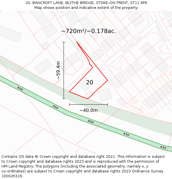 20, BANCROFT LANE, BLYTHE BRIDGE, STOKE-ON-TRENT, ST11 9PE: Plot and title map