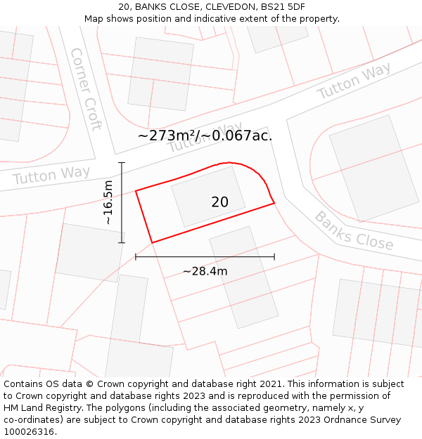 20, BANKS CLOSE, CLEVEDON, BS21 5DF: Plot and title map