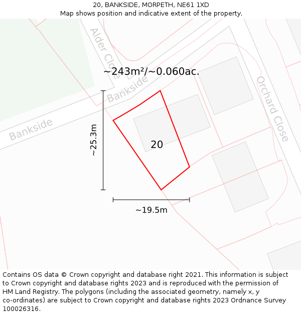 20, BANKSIDE, MORPETH, NE61 1XD: Plot and title map