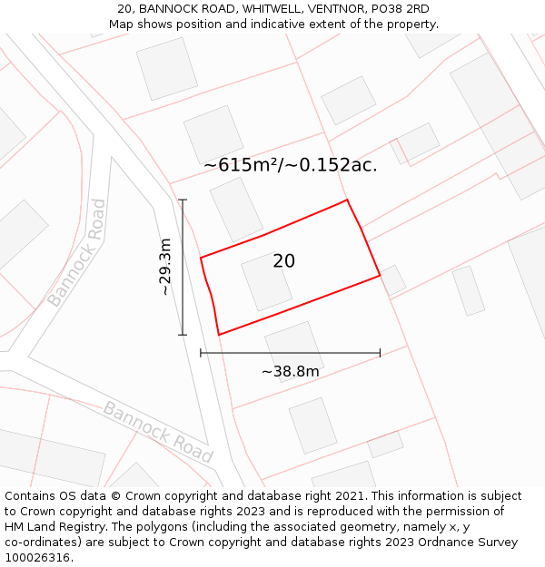 20, BANNOCK ROAD, WHITWELL, VENTNOR, PO38 2RD: Plot and title map