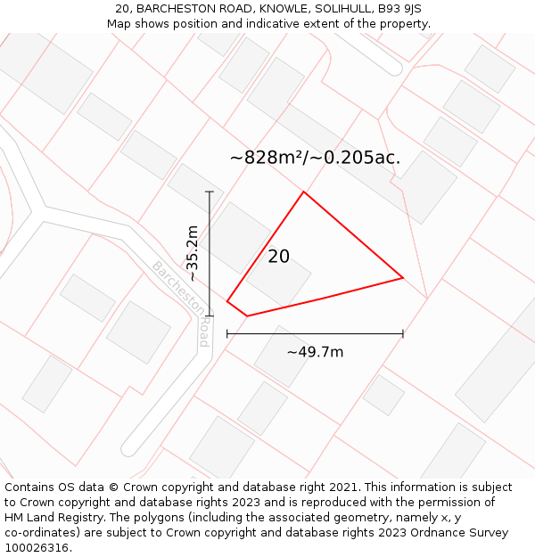 20, BARCHESTON ROAD, KNOWLE, SOLIHULL, B93 9JS: Plot and title map