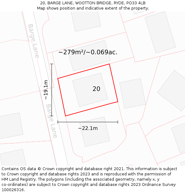 20, BARGE LANE, WOOTTON BRIDGE, RYDE, PO33 4LB: Plot and title map