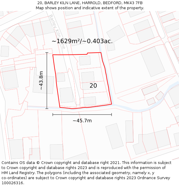 20, BARLEY KILN LANE, HARROLD, BEDFORD, MK43 7FB: Plot and title map