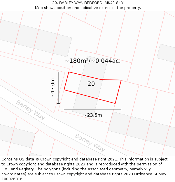 20, BARLEY WAY, BEDFORD, MK41 8HY: Plot and title map
