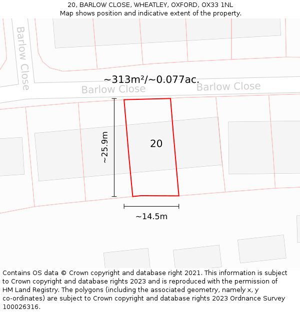 20, BARLOW CLOSE, WHEATLEY, OXFORD, OX33 1NL: Plot and title map