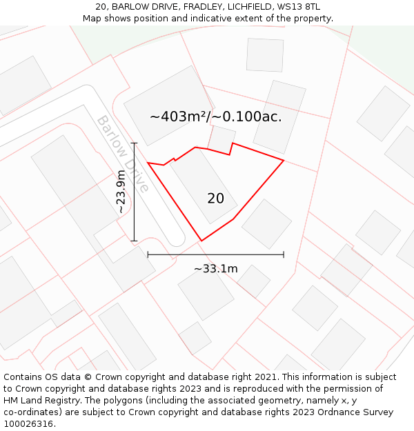 20, BARLOW DRIVE, FRADLEY, LICHFIELD, WS13 8TL: Plot and title map
