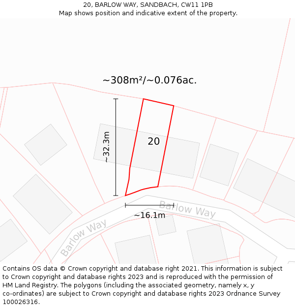 20, BARLOW WAY, SANDBACH, CW11 1PB: Plot and title map