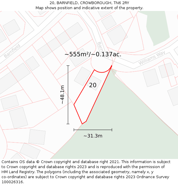 20, BARNFIELD, CROWBOROUGH, TN6 2RY: Plot and title map