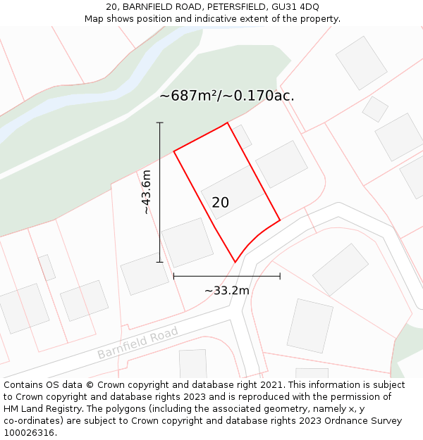 20, BARNFIELD ROAD, PETERSFIELD, GU31 4DQ: Plot and title map