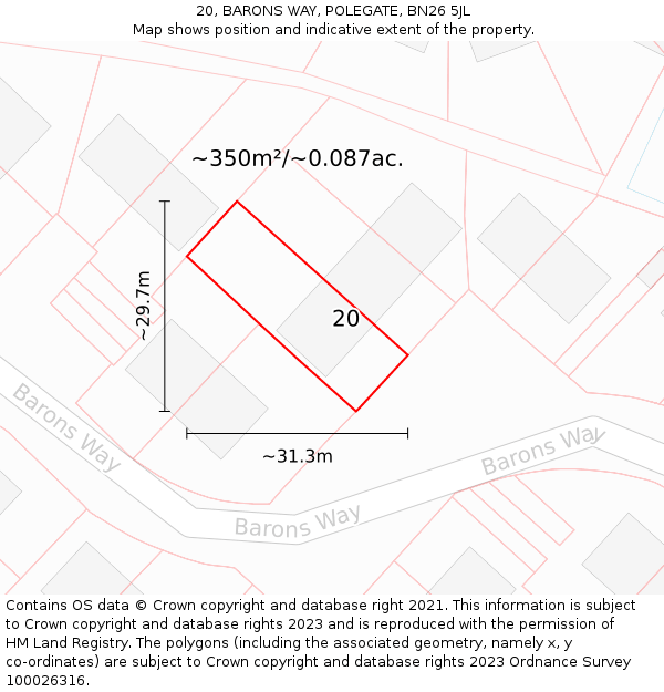 20, BARONS WAY, POLEGATE, BN26 5JL: Plot and title map