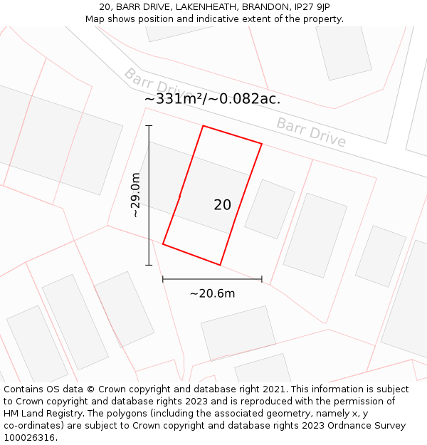 20, BARR DRIVE, LAKENHEATH, BRANDON, IP27 9JP: Plot and title map