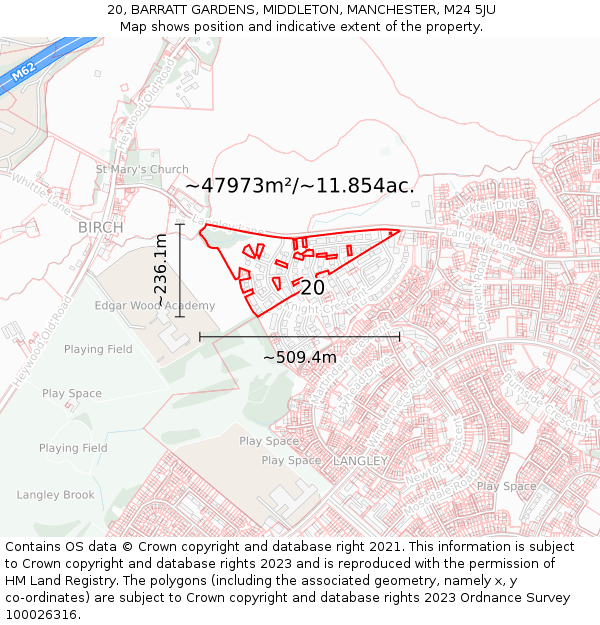 20, BARRATT GARDENS, MIDDLETON, MANCHESTER, M24 5JU: Plot and title map