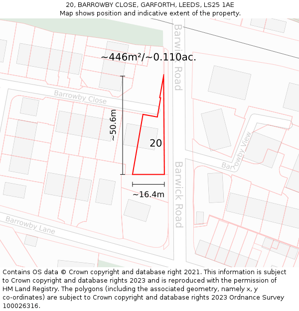 20, BARROWBY CLOSE, GARFORTH, LEEDS, LS25 1AE: Plot and title map