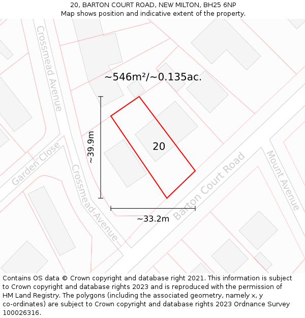 20, BARTON COURT ROAD, NEW MILTON, BH25 6NP: Plot and title map