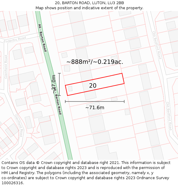 20, BARTON ROAD, LUTON, LU3 2BB: Plot and title map