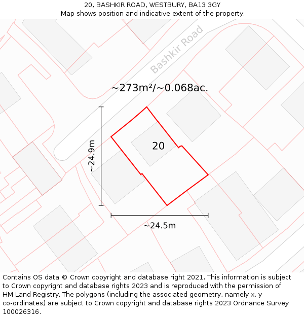 20, BASHKIR ROAD, WESTBURY, BA13 3GY: Plot and title map